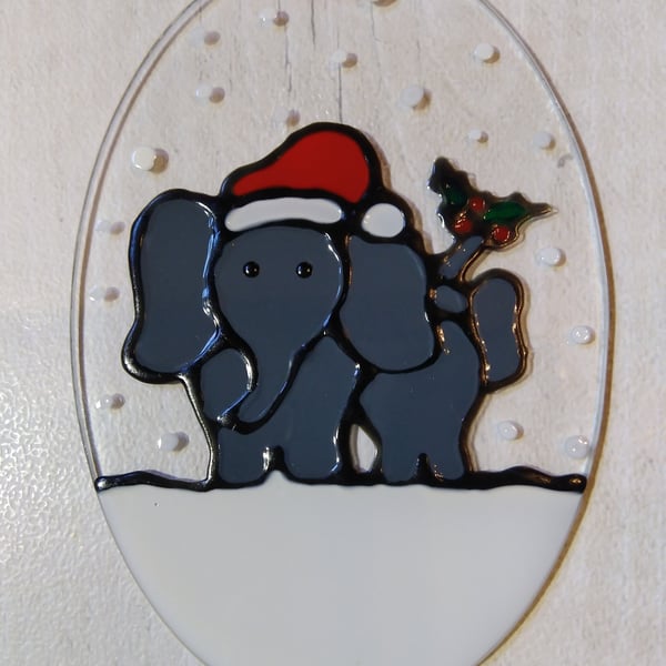 Christmas decoration Elephant and baby sun catcher . Hand painted decoration. 