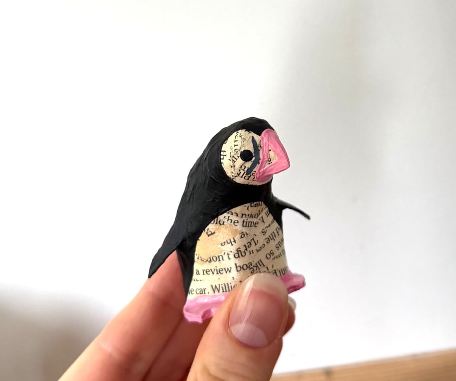Handmade Pink Puffin - Handmade nature inspired seabird art gifts for readers