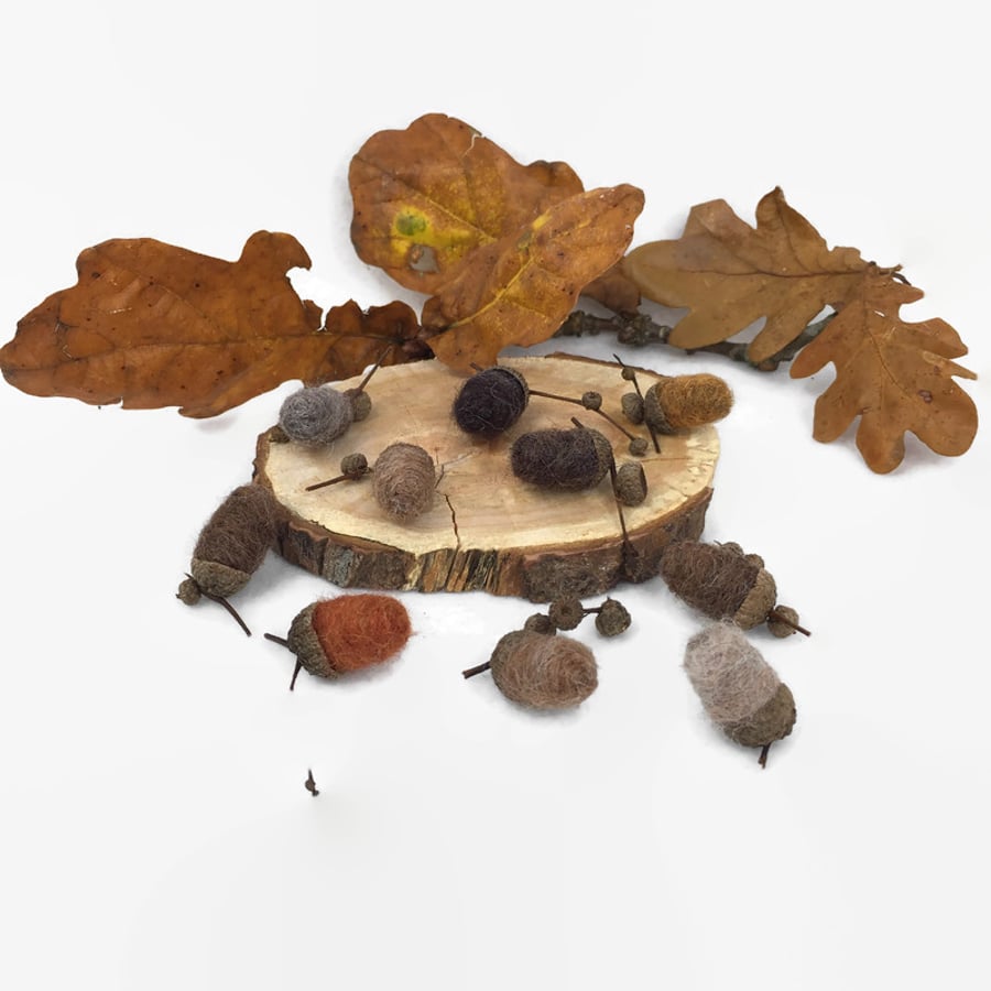 Needle felted acorns in natural autumn colours, home decoration,pack of 10 