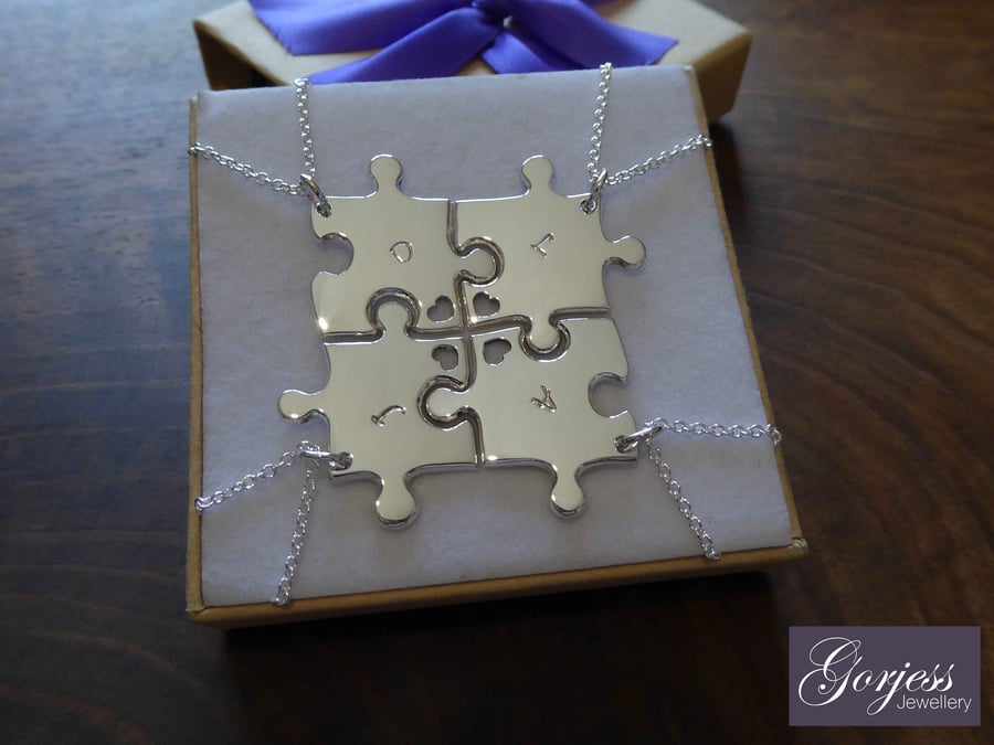 Four Friendship Necklaces, Argentium Puzzle Pendants