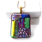 Luxury Fused Dichroic Glass Pendant P010 Gold plated chain