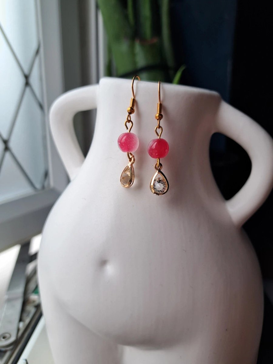 Handmade Gold crystal bead earrings