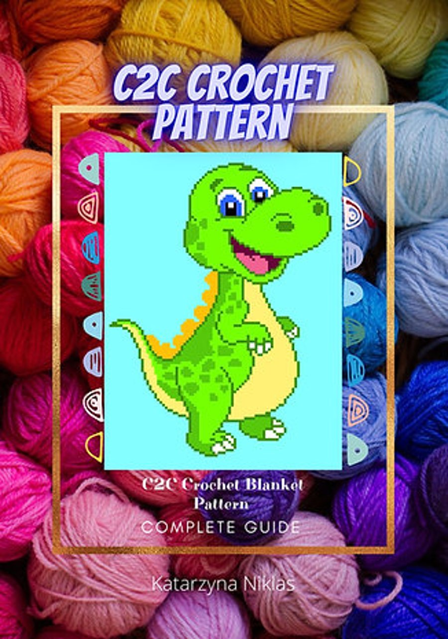 Dino, C2C Pixel Pattern, Crochet Pattern, PDF Pattern