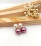 Pearl Earrings - Pink Pearl Earrings with Diamanté Crystal Rondelles - Image 3