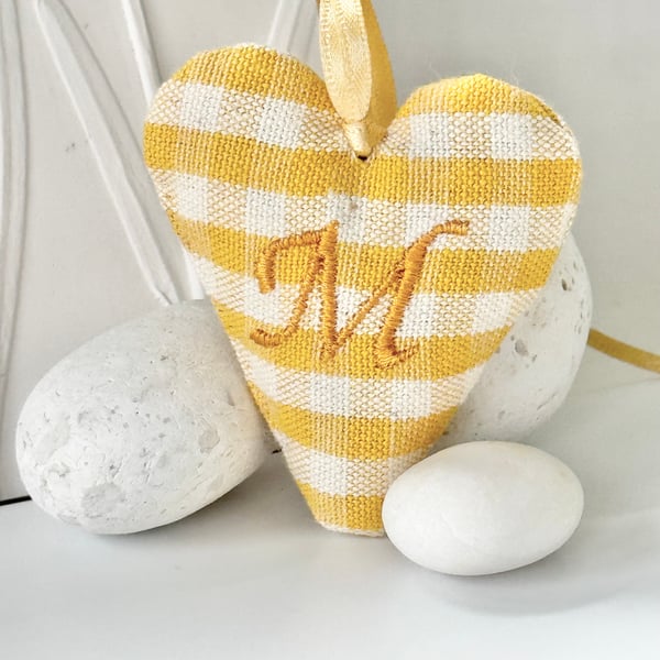 SALE ITEM - MINI HEART -  'M' in yellow gingham