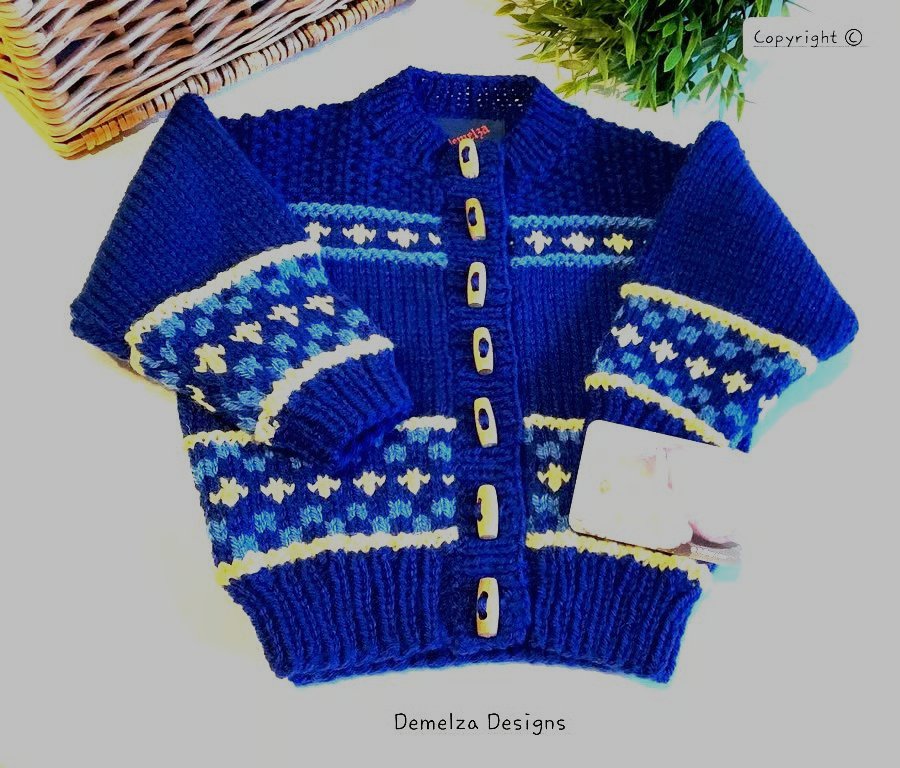 Toddler's Hand Knitted Fairisle Aran  Cardigan  with Merino Wool  1 -2 Years 