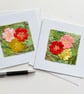 Up-cycled embroidered spring primrose garden card small artwork.