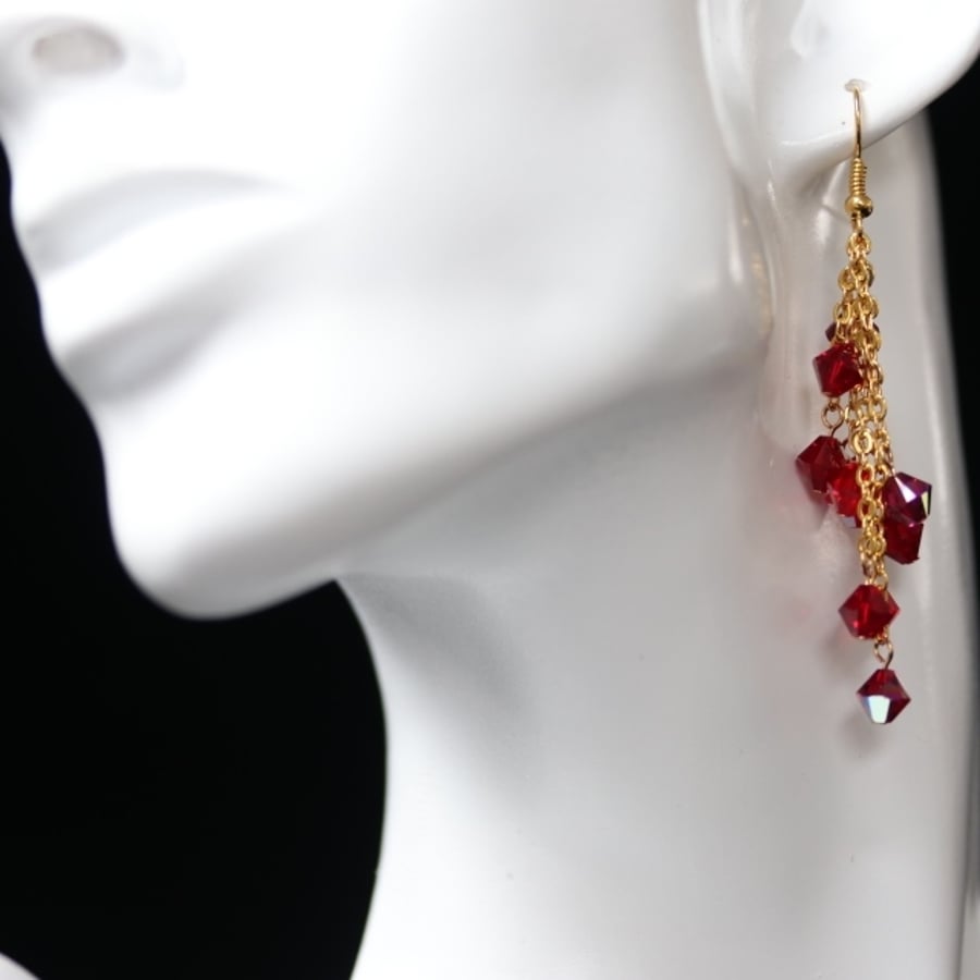 Long Red Cascade Earrings