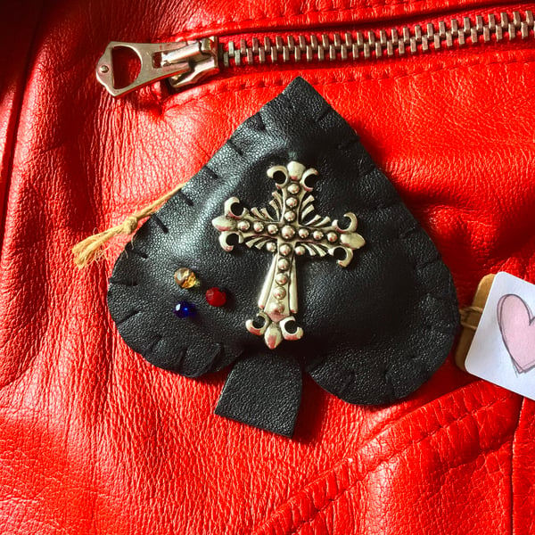 Leather Ace Of Spades Brooch Pin