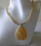 Yellow Calcite Beaded Necklace with Large Pendant and Sterling Silver 