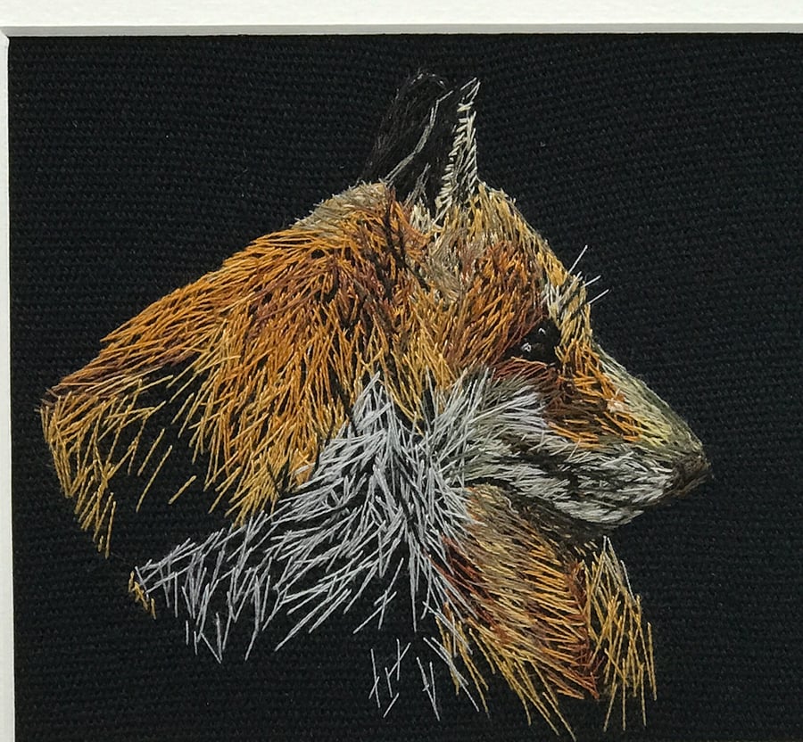 Hand embroidered picture of fox