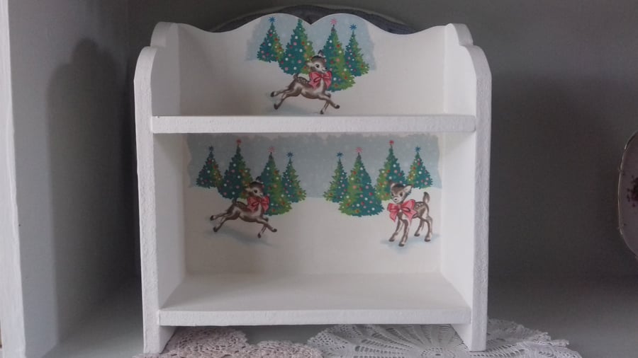 Wooden Storage Wall Display Shelf Made using Cath Kidston Rare Vintage Christmas