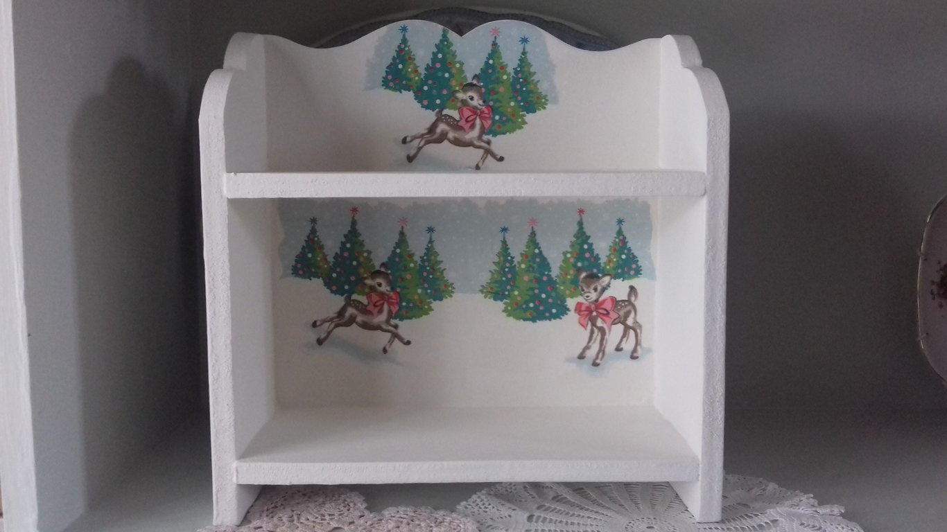 Wooden Storage Wall Display Shelf Made using Cath Kidston Rare Vintage Christmas