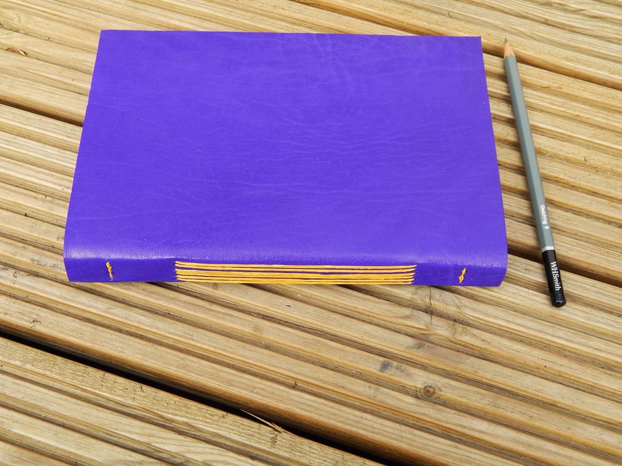 Leather Sketchbook Journal, Purple and Golden Yellow Longstitch Book 