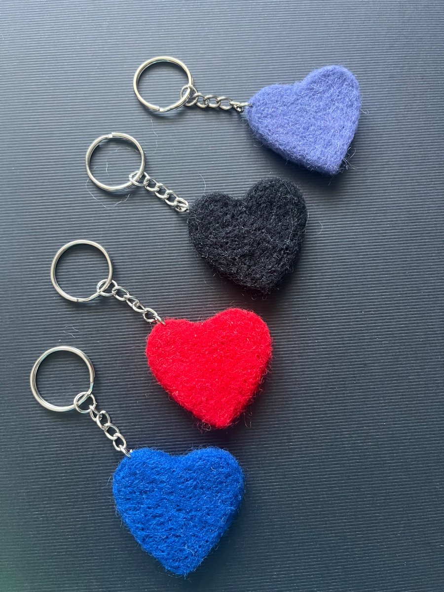 Needle felted heart keyring