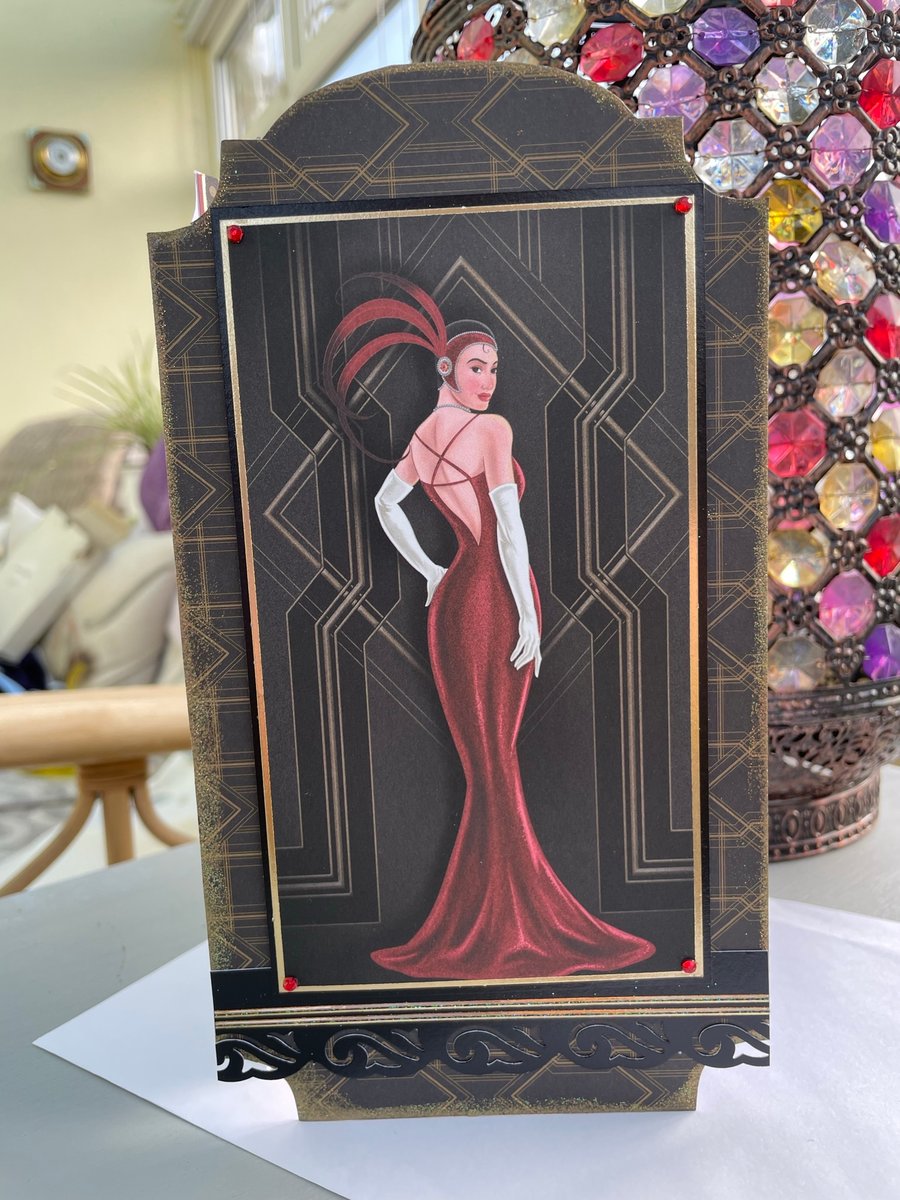 Dark and sultry Art Deco lady birthday card