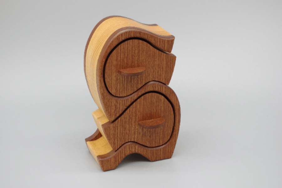 Handmade Wooden Trinket, Jewel Box. With Secret Drawer. Sapele and Douglas Fir.
