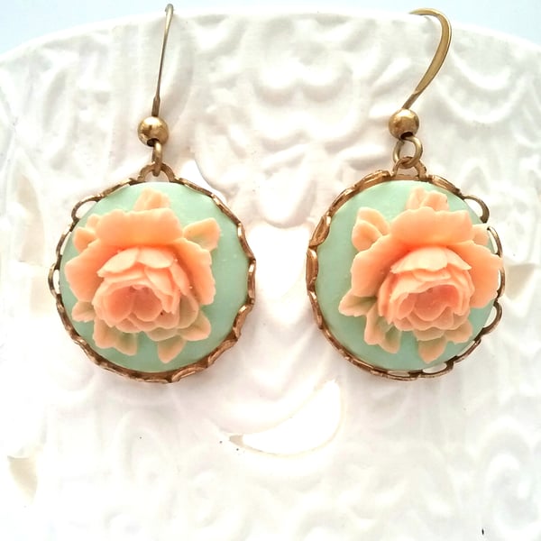 Pretty Rose Cabochon Earrings..