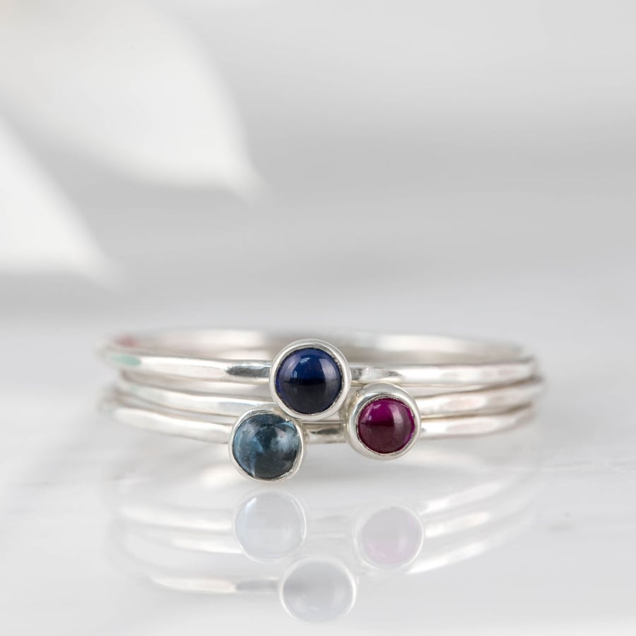 Skinny sterling silver birthstone stacking rings