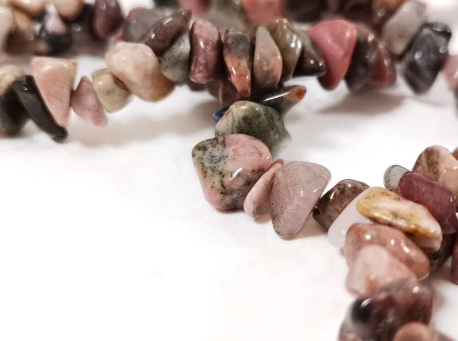 Rhodonite Pink & Black 5-8mm Smooth Chips, Grade A, Natural Authentic Mongolian 