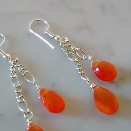 SALE!    CARNELIAN AND SILVER DANGLE EARRINGS - - FREE SHIPPING 