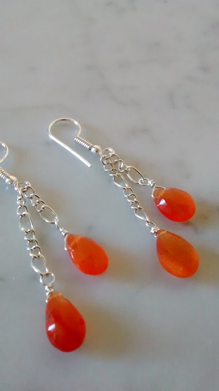 SALE!    CARNELIAN AND SILVER DANGLE EARRINGS - - FREE SHIPPING 