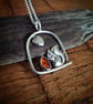 Handmade Squirrel Acorn Amber Silver Necklace
