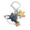 Puffin Keyring - Wooden Key Fob with Starfish - Maple Wood Seaside Key Chain
