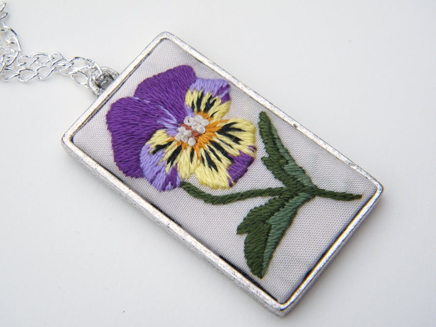 Embroidered Heartsease (Love in Idleness) pendant