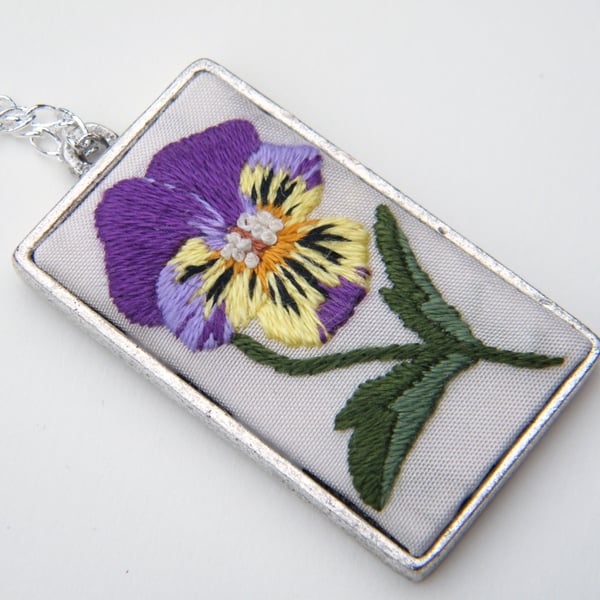 Embroidered Heartsease (Love in Idleness) pendant