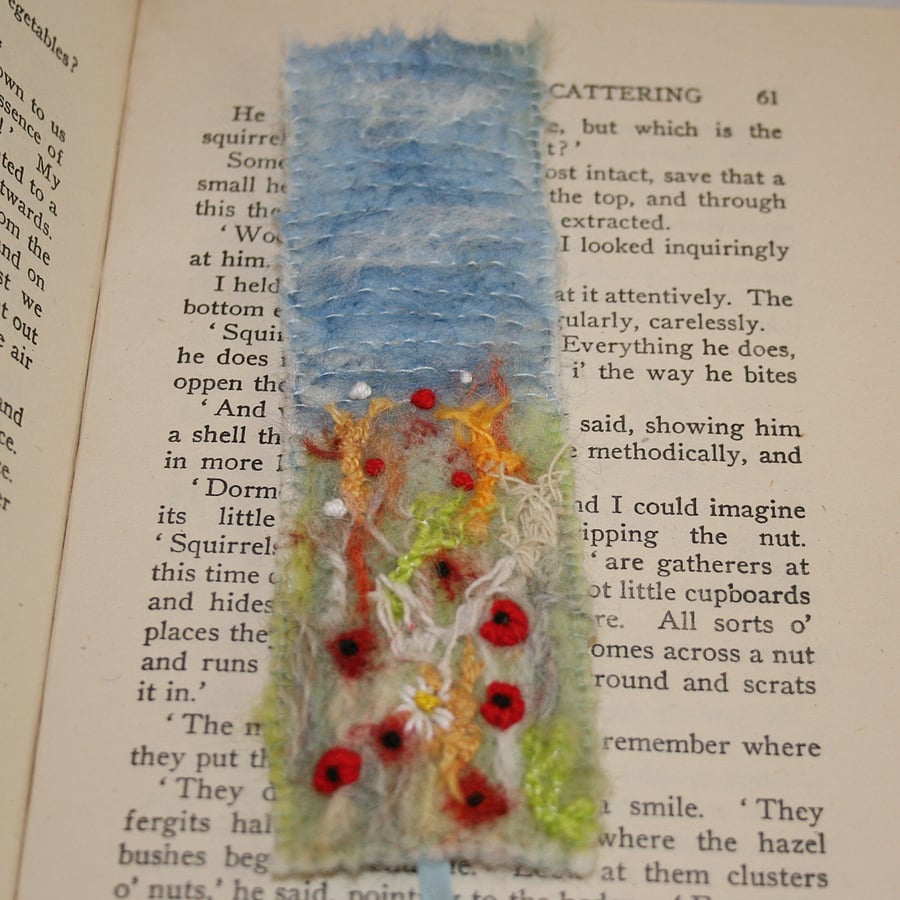 Harvest Poppies - Embroidered and felted bookmark