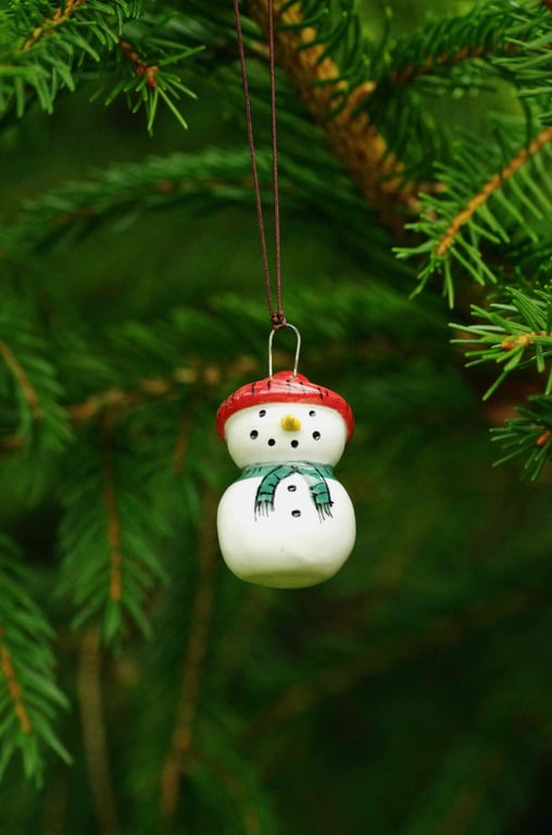 Snowman with Green Scarf and Red Hat - Decorations 