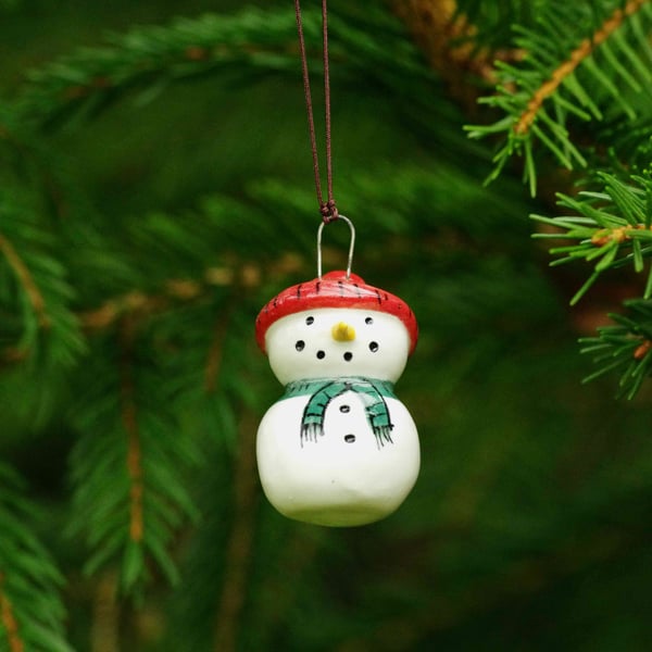 Snowman with Green Scarf and Red Hat - Decorations 