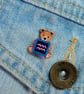 Aquarius Bear Pin, Handmade Tiny Star Sign Wooden Teddy Badge - Image 3