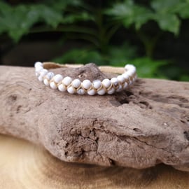White Howlite Macrame Bracelet, Gemstone beaded bracelet 
