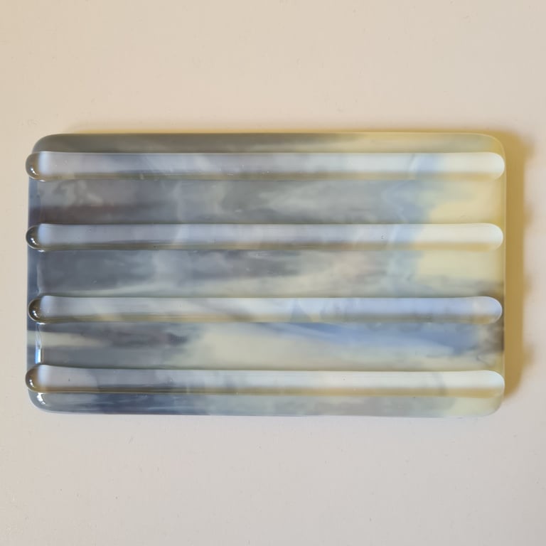 Large grey fused glass soap dish