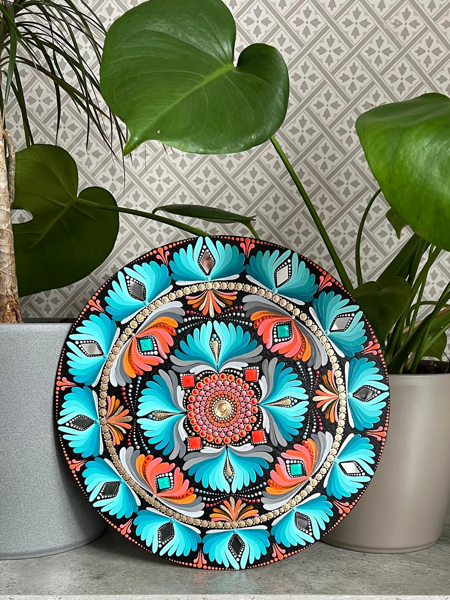 Hand-Painted Vibrant Mandala Dot Art Wooden Wall Decor