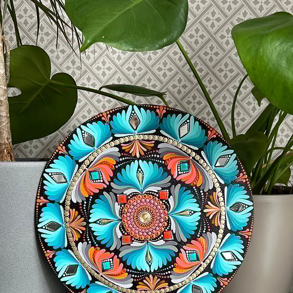 Hand-Painted Vibrant Mandala Dot Art Wooden Wall Decor