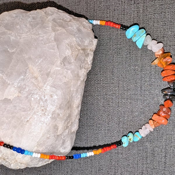 Turquoise Hematite and Quartz Necklace 