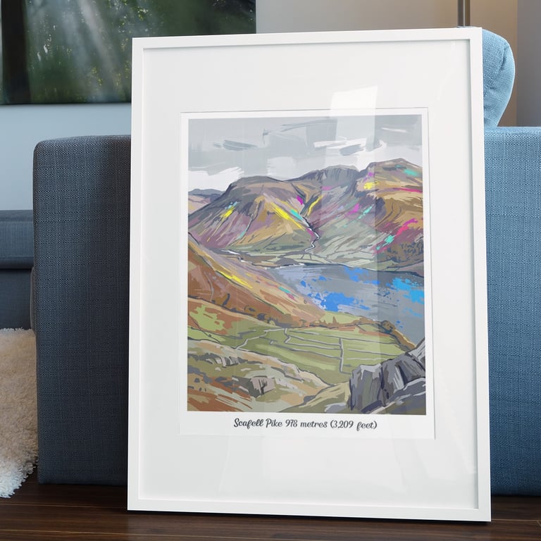A4 Framed (choice of colours) Scafell Pike Lake District Art Print