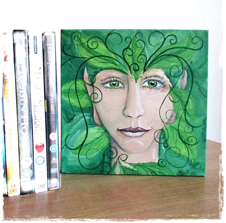 Wood Nymph, Acrylic, 8"x8"Canvas, Tree Sprite, Spirit of the Forest, Spring,