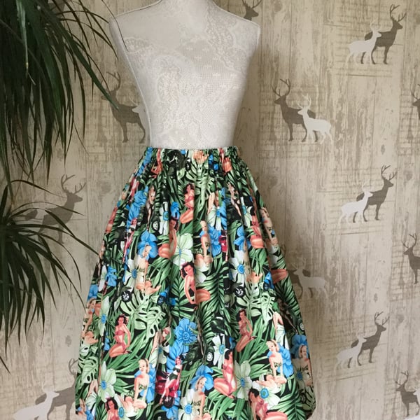Retro 50s Style Rockabilly Pin Up Girls Midi Flared Skirt Size 14 16