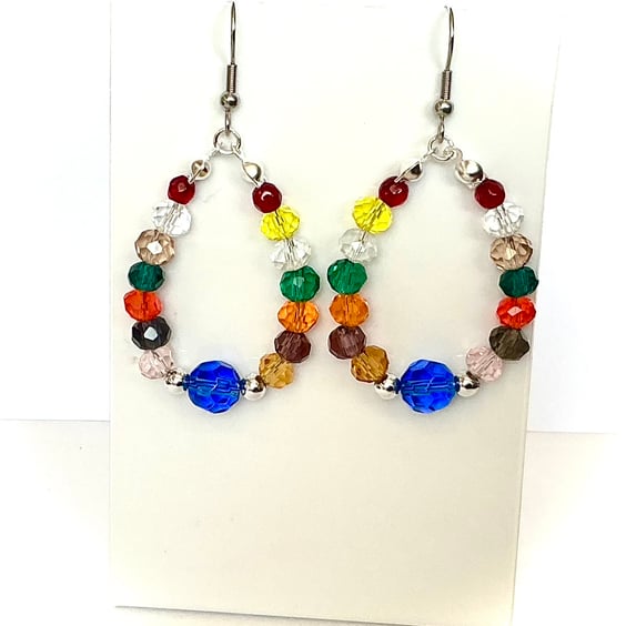 Multi Coloured Beaded Hoop Earrings