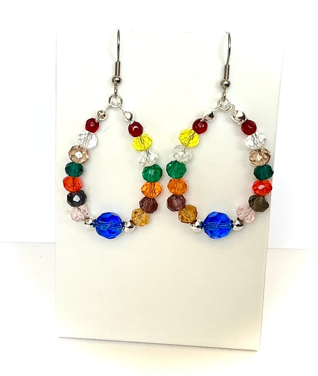 Multi Coloured Beaded Hoop Earrings