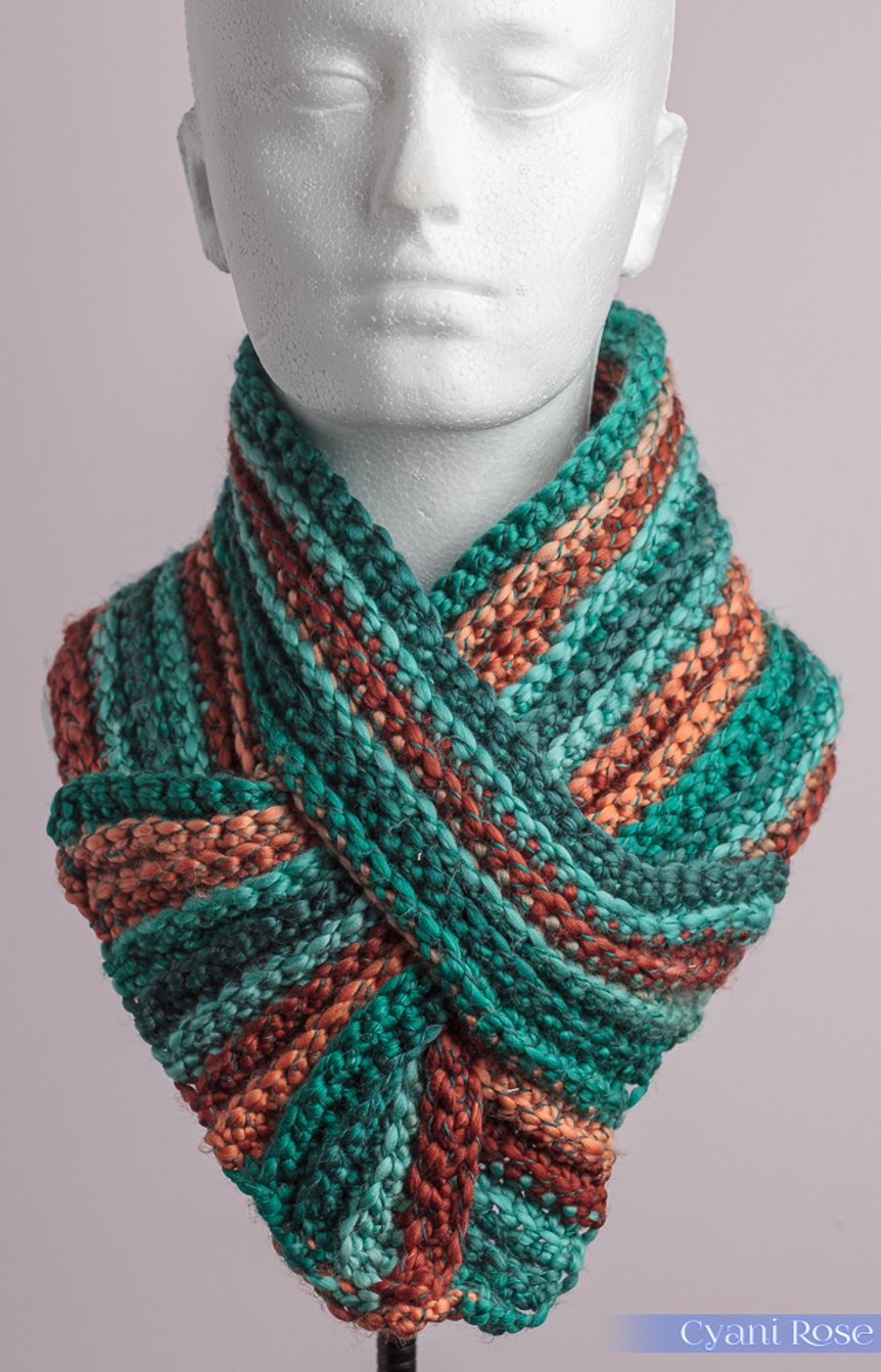 Cosy ribbed cowl neck warmer scarf handmade crochet one off unisex vegan