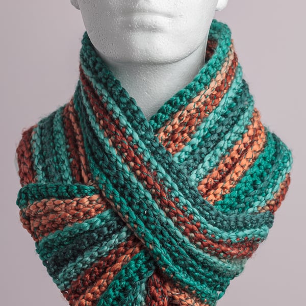 Cosy ribbed cowl neck warmer scarf handmade crochet one off unisex vegan