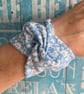 Blue fabric bracelet, wrist covering for work, floral tattoo wrist cover up - Image 1