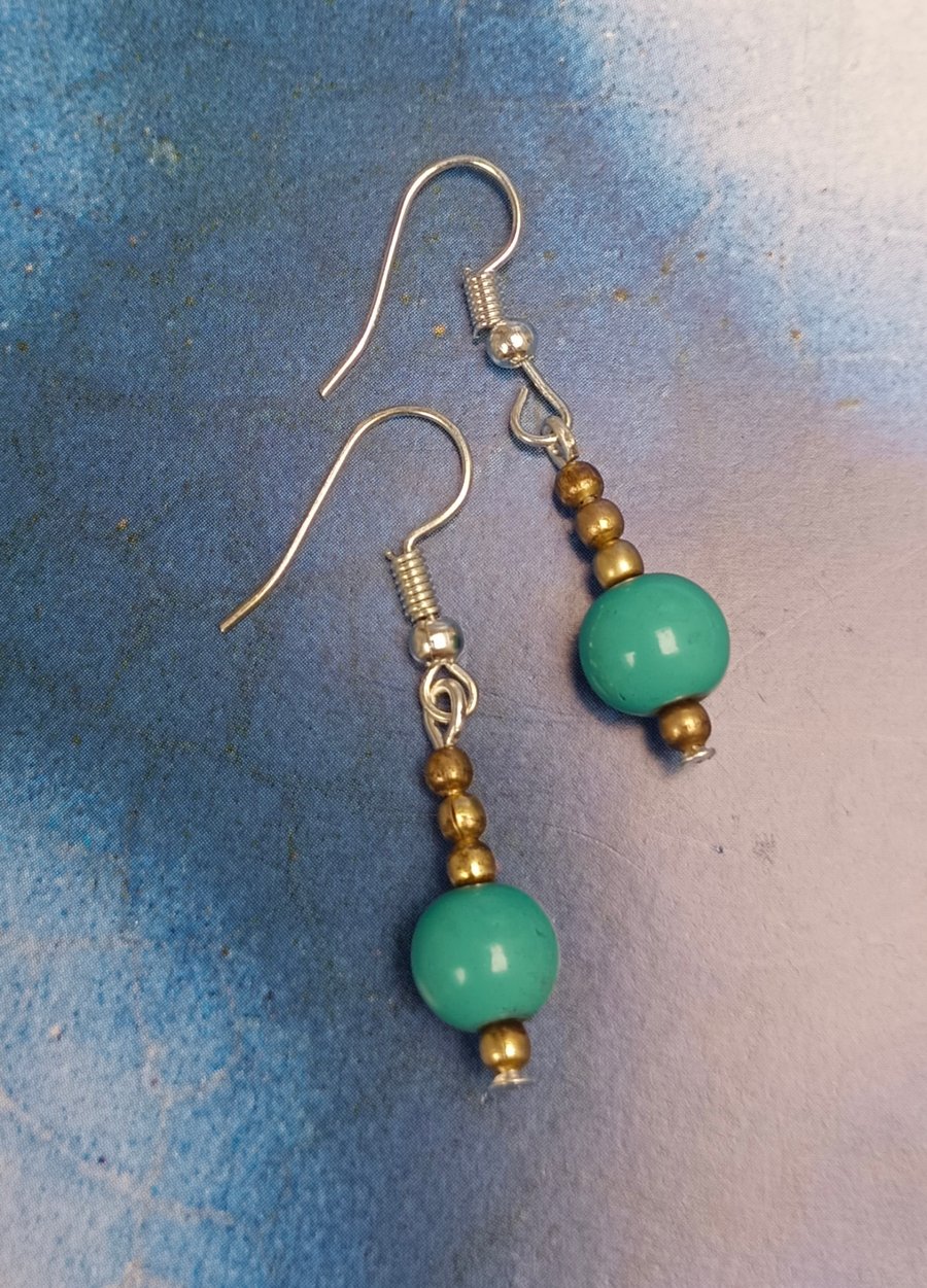Turquoise Wooden Beaded Earrings