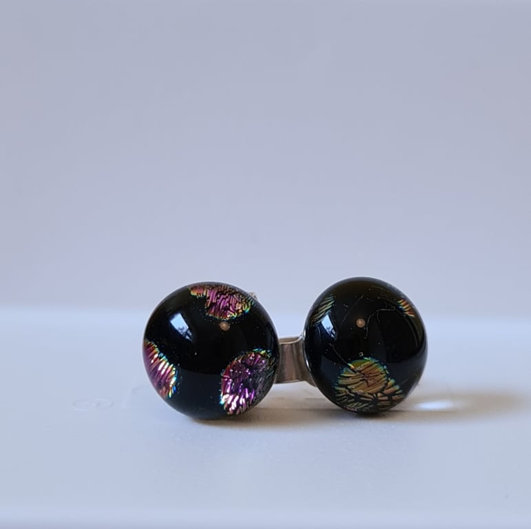Sparkly, spotty fused glass stud earrings