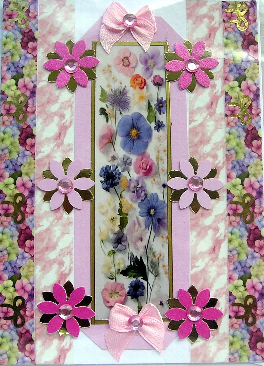 Summer Flowers - Hand Crafted Decoupage Greeting Card - Blank 3187